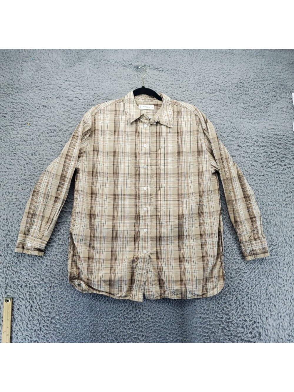 Everlane Shirt Mens Medium Tan Plaid Button-Down Collared Long Sleeve Casual